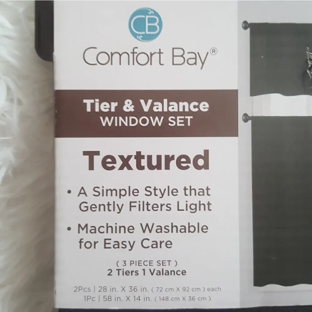 NEW 3 pc set Tier‎ & Window Valance Curtains Black